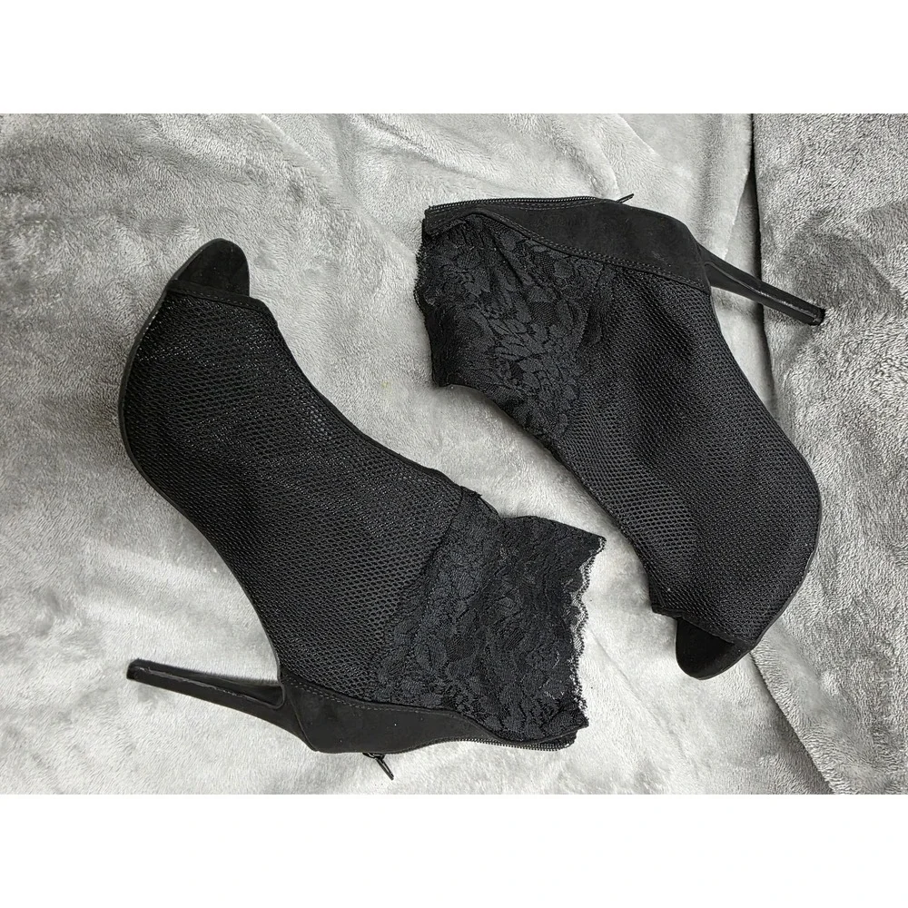 Black Lace Bootie Anne Michelle Womens Size 11 Mesh Peep Toe Whimsigoth Romantic